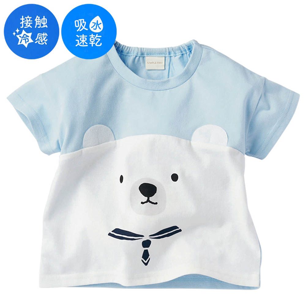 短袖涼感T恤-拼接-淺藍色