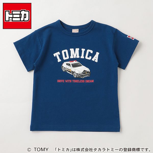 日本 petit main - TOMICA聯名 印花短袖上衣-警車-海軍藍