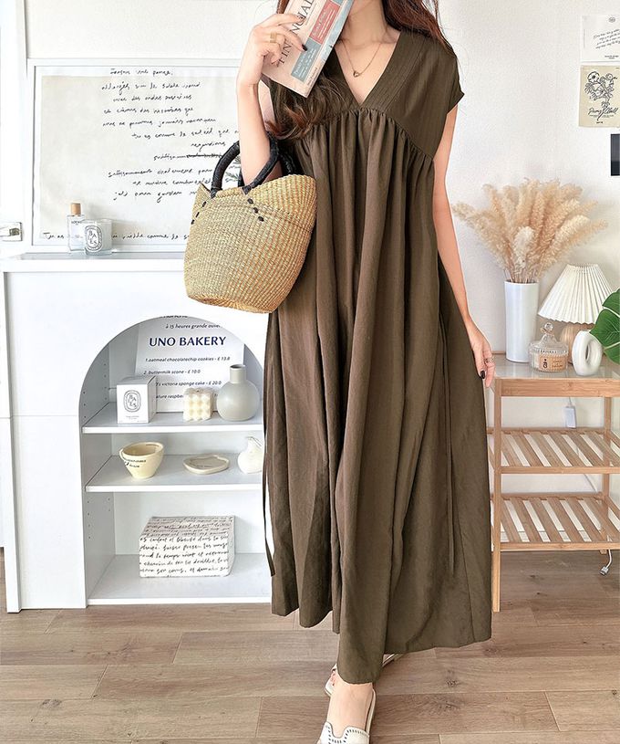 日本 Classical Elf - 前後2way清新腰綁帶短袖洋裝-棕