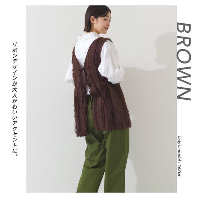 日本 OMNES - 前後2way甜美流蘇造型穿搭背心-咖啡