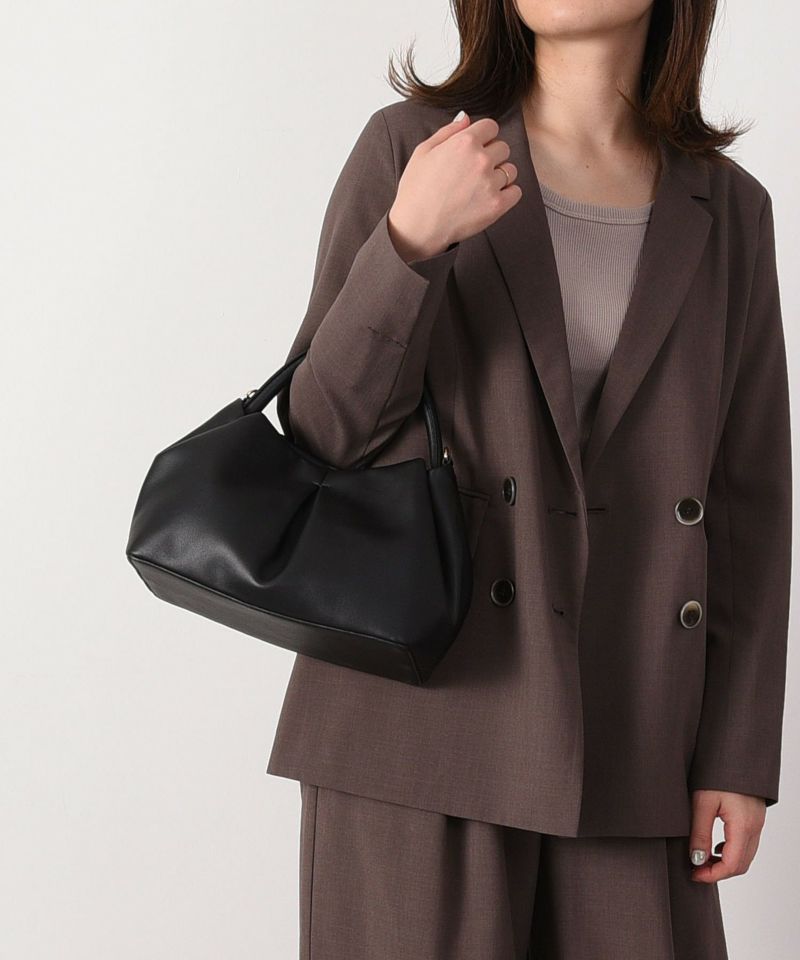 日本 COOCO - 打褶造型手提包/側背包-黑 (25x17x12cm)