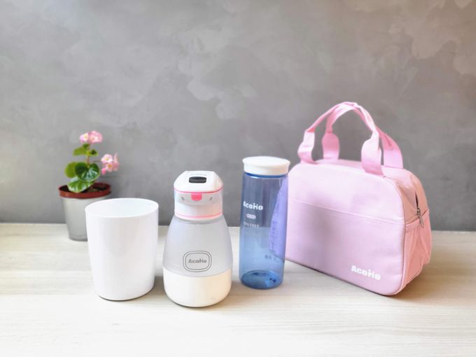 AcoMo - 粉旅3件組-PS3旅行組 PS III 90秒可攜式奶瓶奶嘴消毒器 -粉-(90秒殺菌器+750ML環保水杯+媽媽包)-粉 (3件組)-850g