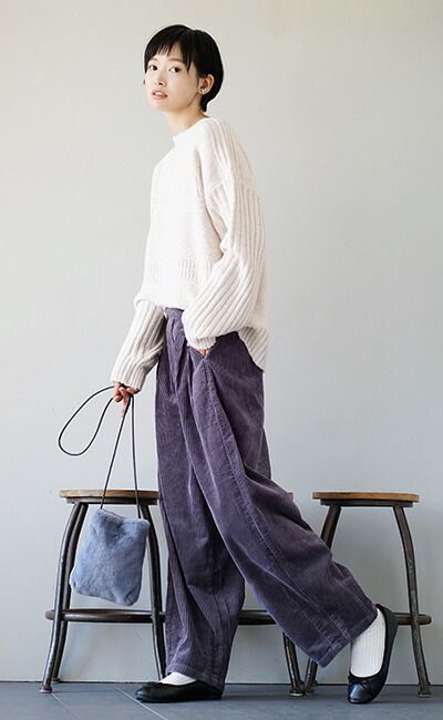 日本 zootie - 街頭感復古純棉燈芯絨寬褲-灰紫