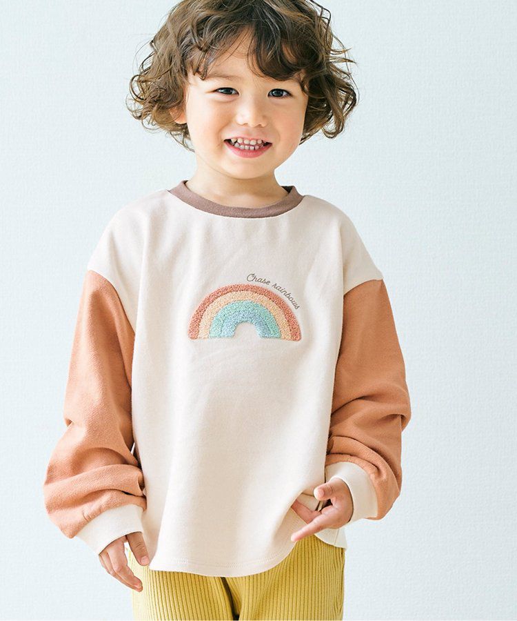 日本 apres les cours - 刺繡童趣印花圓領長袖上衣-草莓蛋糕-摩卡