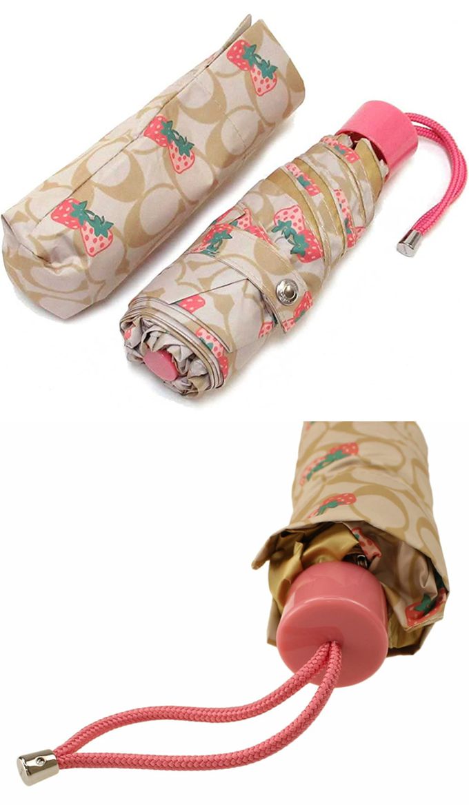 COACH - 滿版LOGO印花折疊傘 (草莓)