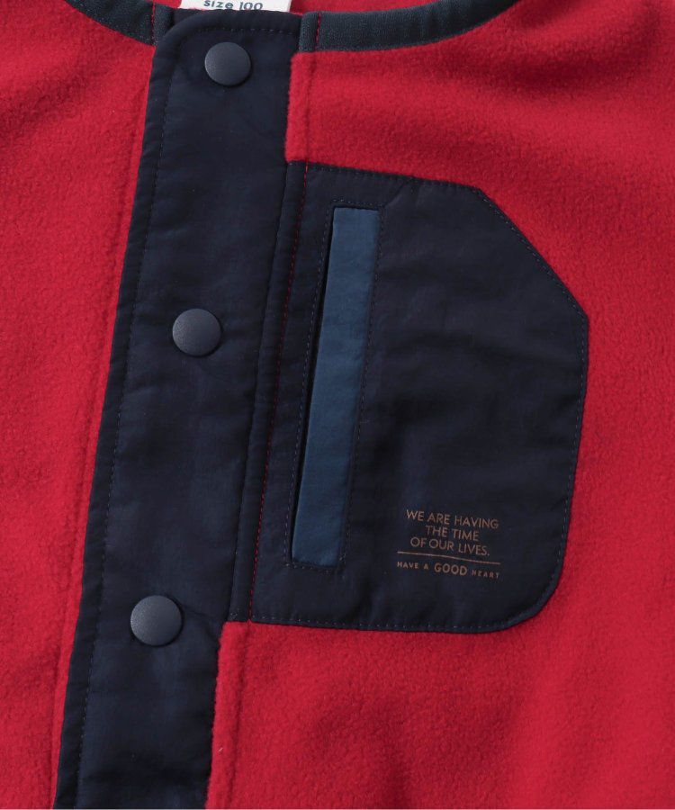 日本 BREEZE - 古著撞色輕質短毛外套-米白x軍綠