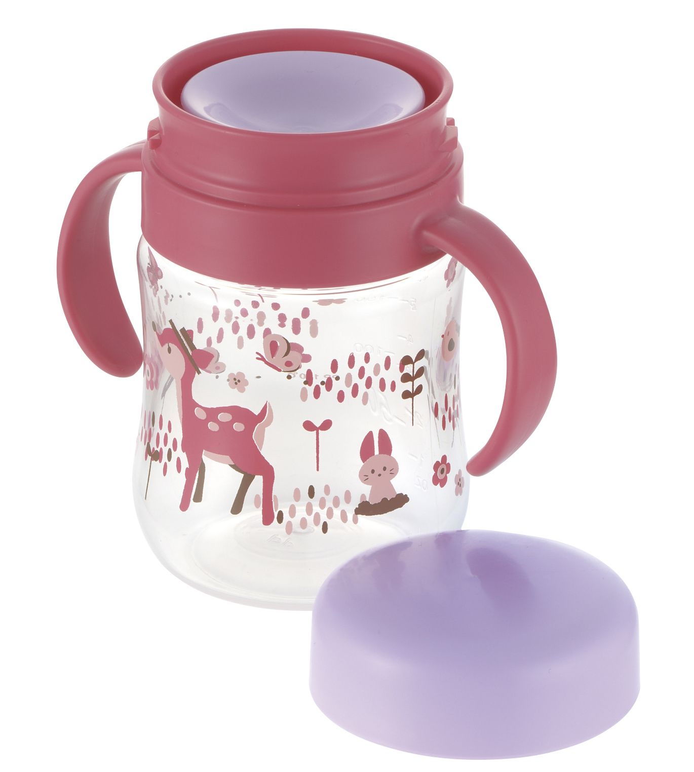 日本 Richell 利其爾 - 花間鹿360度防漏水杯-200ML-紅/粉-8個月適用