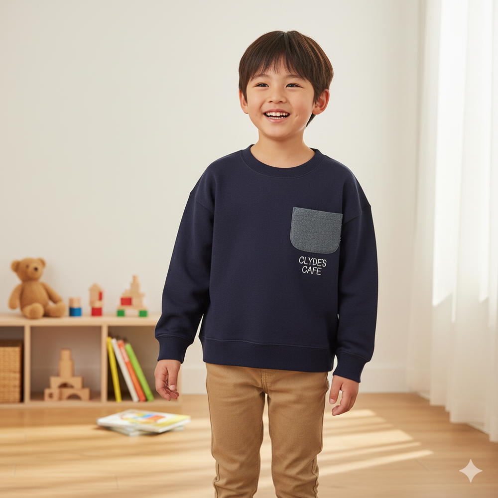 背後印花休閒上衣-深藍色