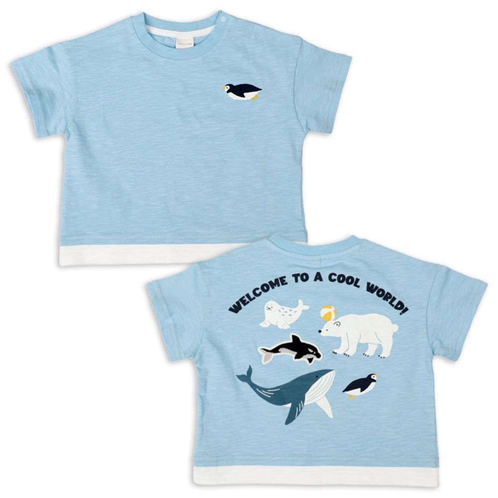 短袖T恤-背後印花-淺藍色