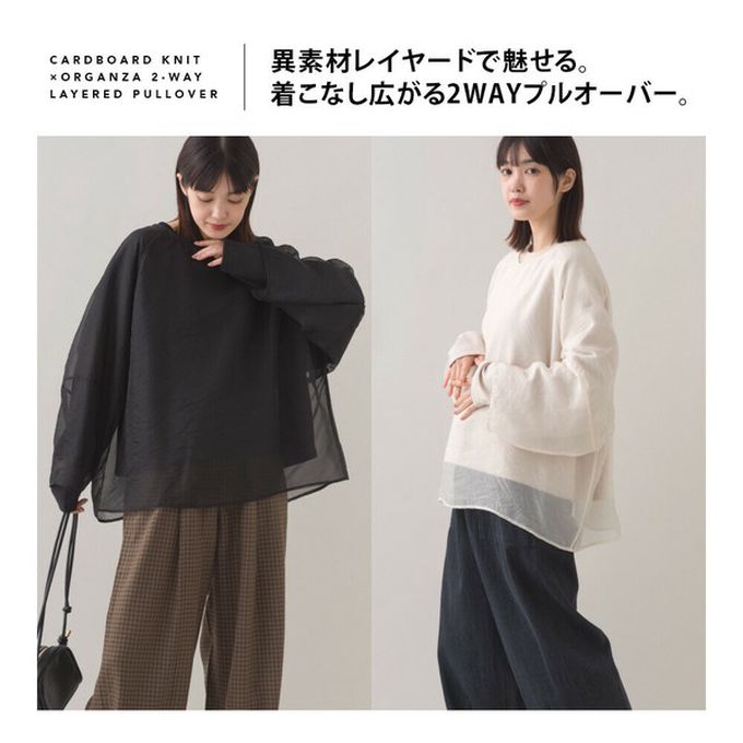 日本 OMNES - 歐根紗個性層次長袖上衣(2件組)-米灰