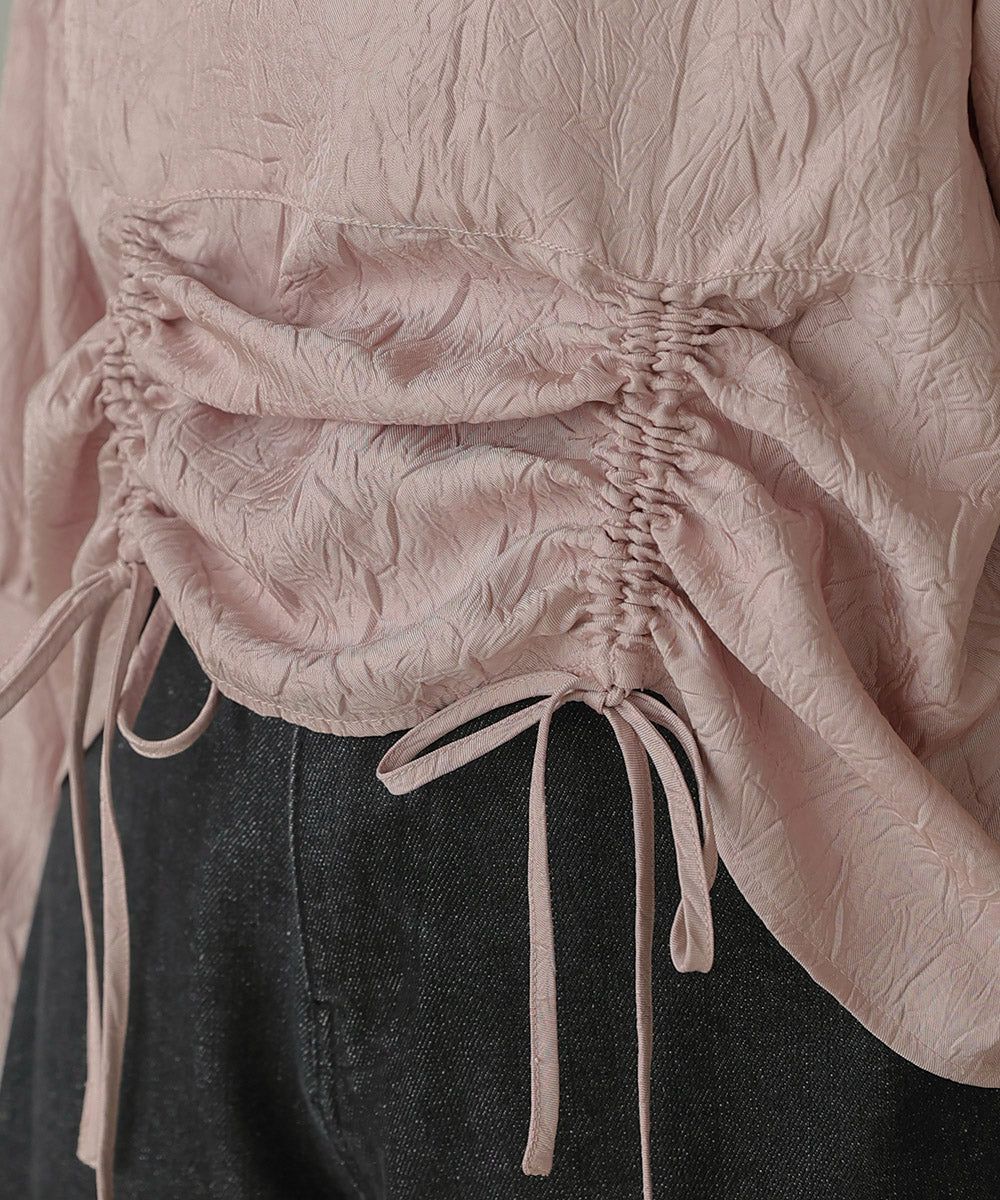 日本 Bab - 光澤感抽繩泡泡袖上衣-香檳