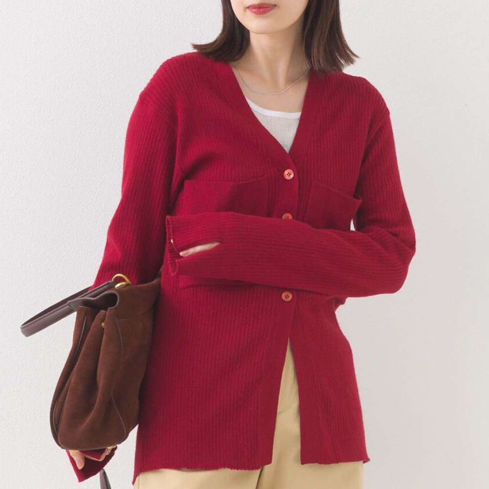 都會感V領排扣混嫘縈針織外套-紅