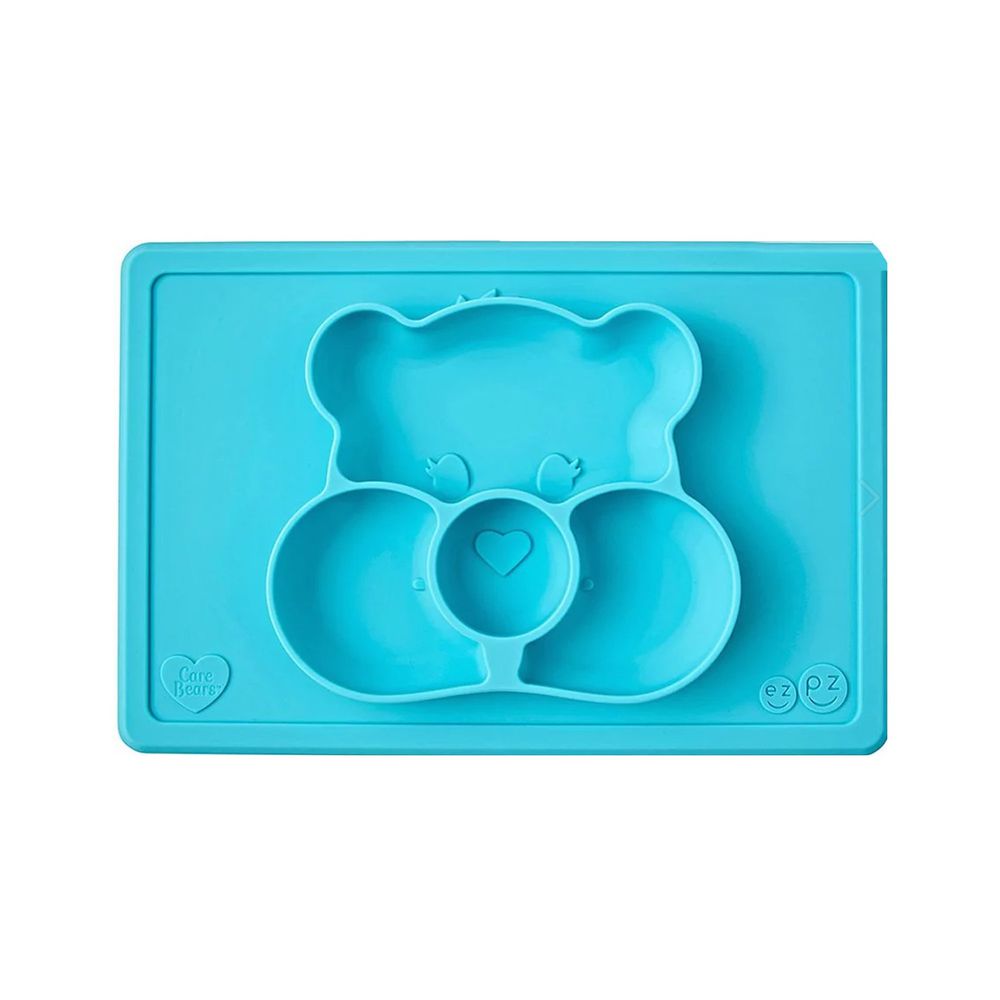 美國 ezpz - Care Bears聯名餐盤-願望熊-餐盤-藍 (30.5cm*20.5cm*2.54cm)-255ml
