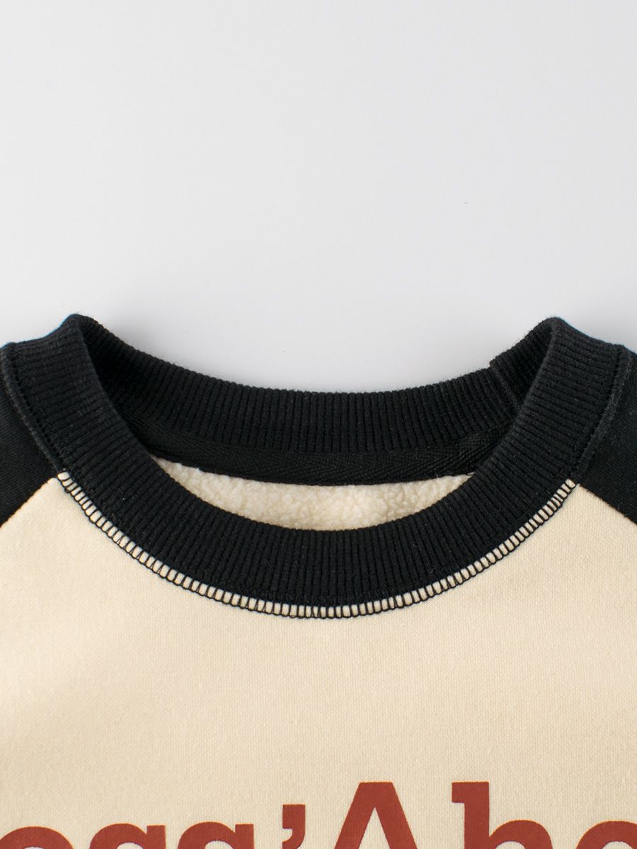 (大童)加絨圓領長袖上衣/大學T-熊熊散步-黑+杏