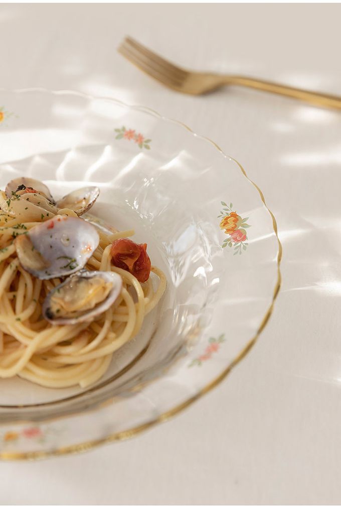 韓國 SSUEIM - 古典玫瑰系列金邊玻璃義大利麵深盤23cm
