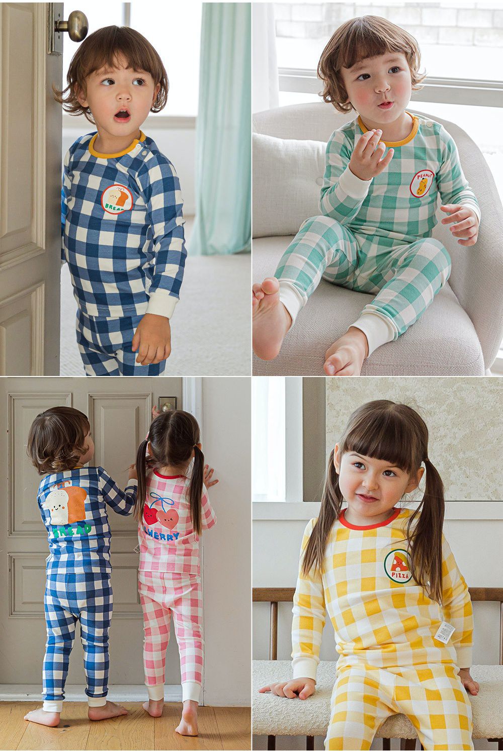 韓國 Cordi-i - 桃皮絨長袖家居服-愛心格紋-芥茉黃