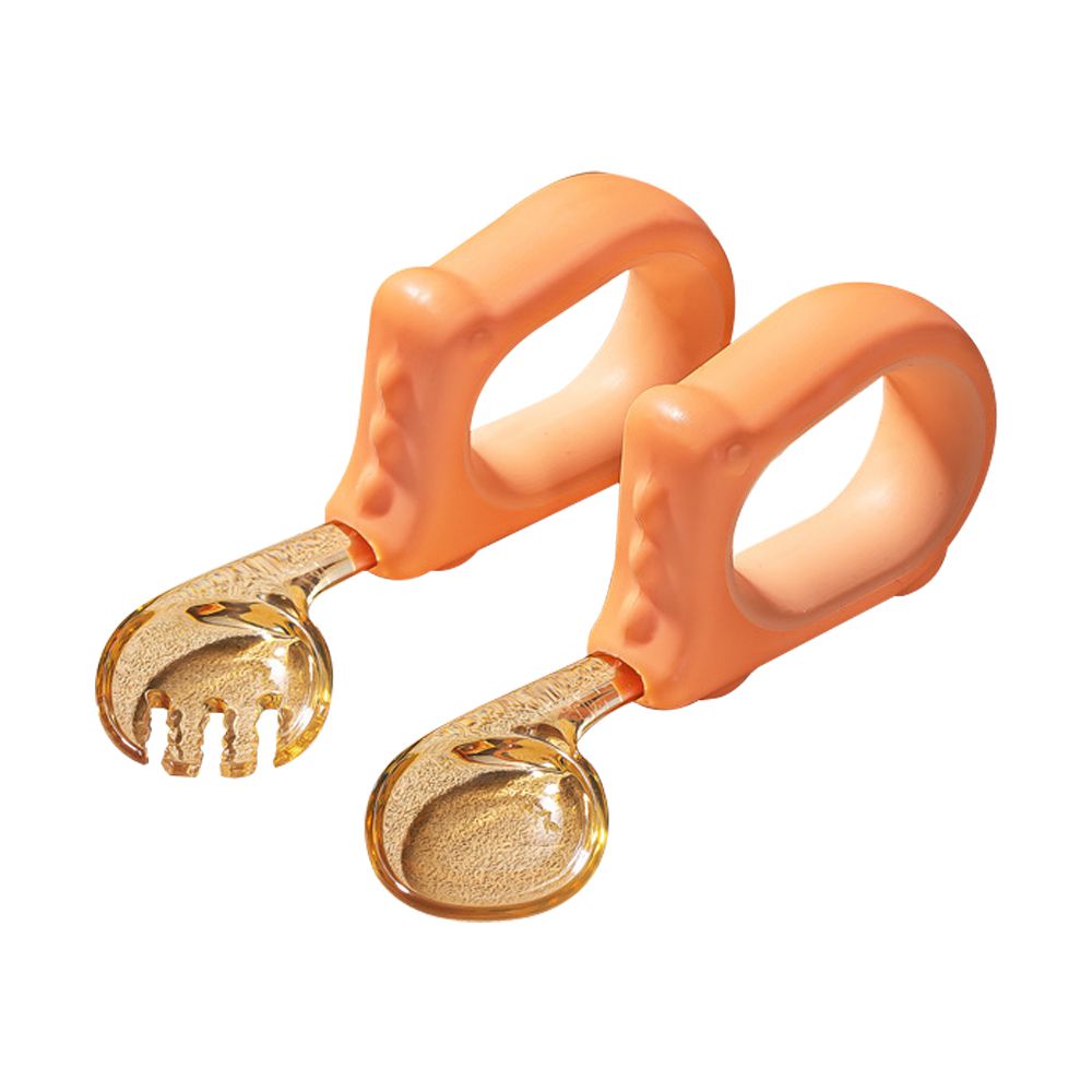 兒童餐具 恐龍叉勺  寶寶餐具 兒童學習湯匙叉子-恐龍珊瑚橘