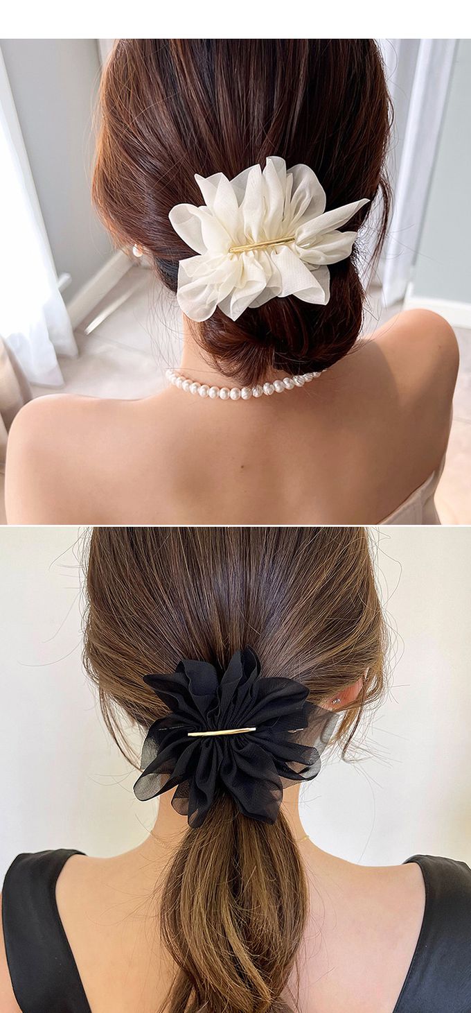 韓國 Soo&Soo - 優雅雪紡紗金屬髮夾-黑