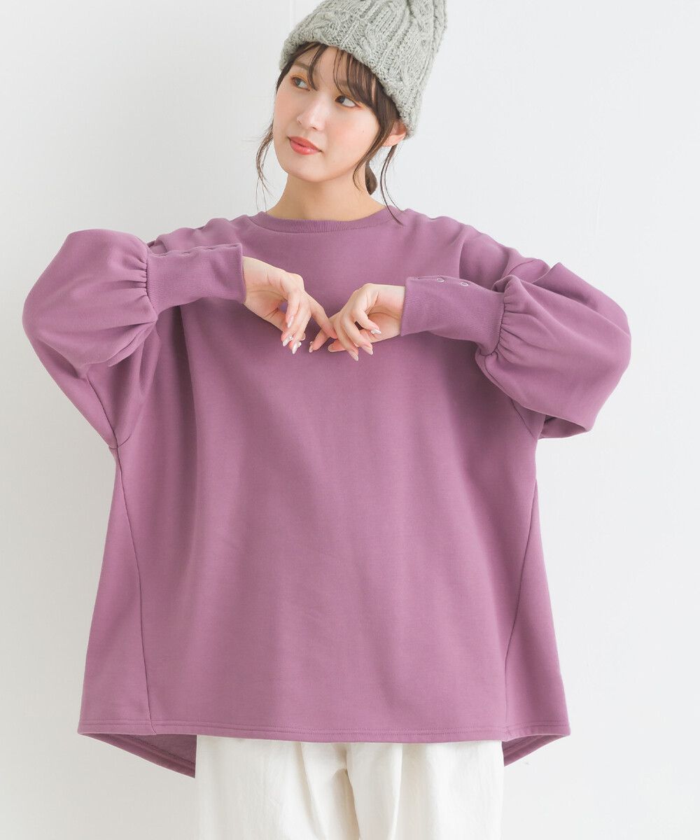 日本女裝代購 - 裏起毛典雅束口袖長袖上衣-象牙