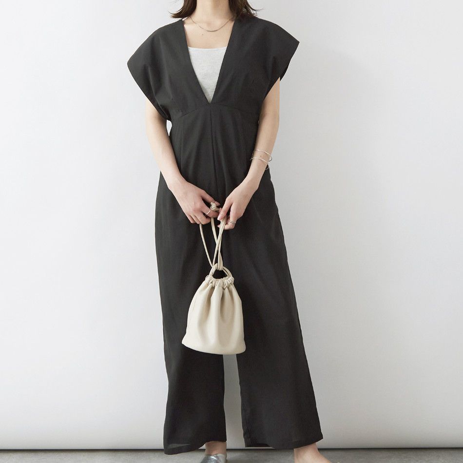 日本 Rejoule - 時尚落肩收腰吊帶褲-優雅黑