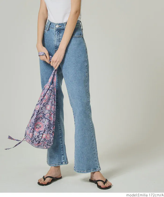 日本 COCA - 100%印度棉木刻版印刷抽繩托特包/購物袋-粉紫