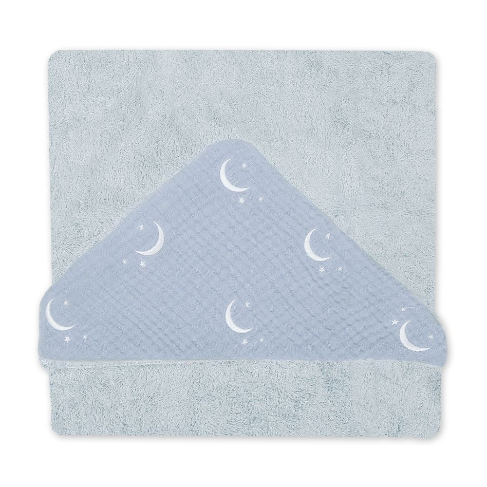 【bimbidreams】竹纖維連帽浴巾禮盒 75x75cm(寶寶新生兒禮 滿月禮 彌月禮 嬰兒禮盒)-月亮星星(藍)