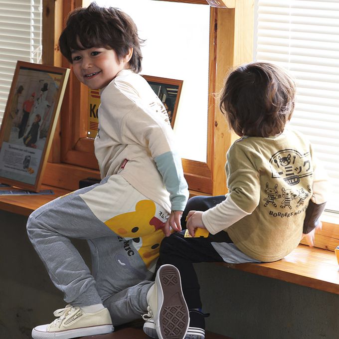 日本 ZOOLAND - 背後療癒熊臉合身長褲-療癒咖哩飯-黑