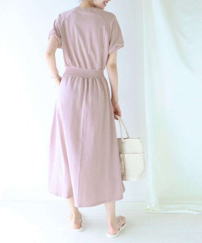 日本 BLUE EAST - 棉混透氣修身泡泡短袖洋裝-藍