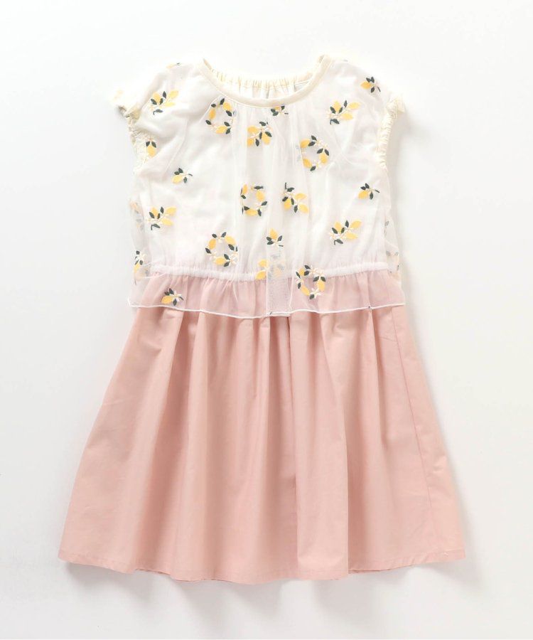 日本 apres les cours - 可愛檸檬刺繡分層短袖洋裝-海軍藍