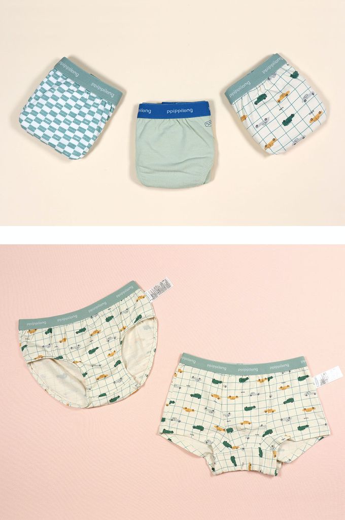 韓國 Ppippilong - 莫代爾棉混紡三角褲(男寶)-綠格線車車