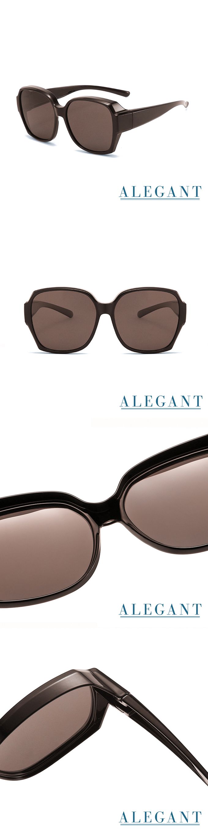 ALEGANT - 時尚希臘棕方框全罩式寶麗來偏光墨鏡│外掛式UV400太陽眼鏡包覆套鏡│車用太陽眼鏡│近視可戴外掛寶麗來墨鏡