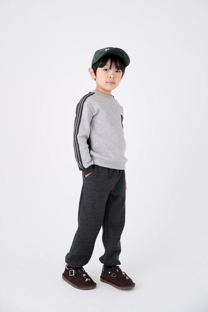 韓國 Coco Bang - (兩件式)肩膀線條拼色長袖套裝-灰X深灰