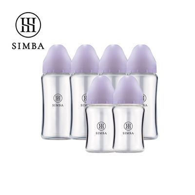 Simba 小獅王辛巴 - 蘊蜜質金玻璃寬口防脹氣奶瓶4大2小全配組-新生適用-紫芙