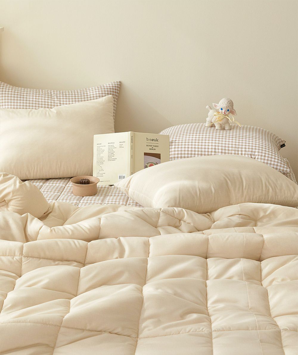 韓國 Maatila - 可水洗超細纖維桃皮感四季被-奶油白