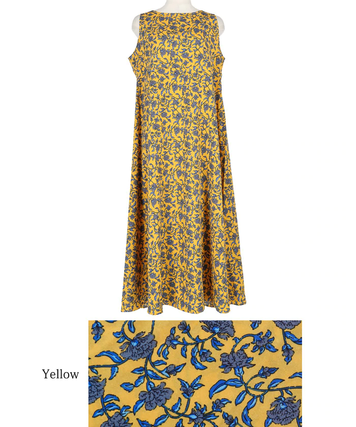 日本 COCA - 夏日繽紛碎花無袖洋裝-黃