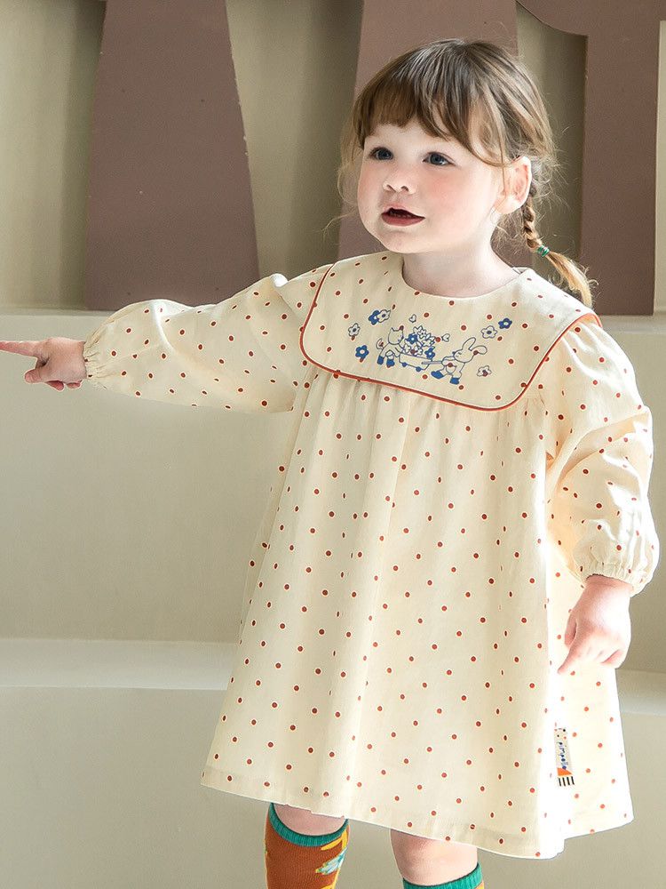 韓國Pimpollo - 動物印花圓點翻領洋裝-藍