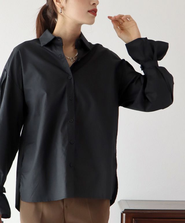 日本 BLUE EAST - 甜美翻領糖果袖襯衫-水藍