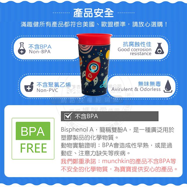 美國 munchkin - 360度繽紛夜光防漏杯266ml-紅