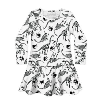英國 SLEEP NO MORE - 100% 有機棉長袖連身裙-侏儸紀公園/黑白恐龍標本