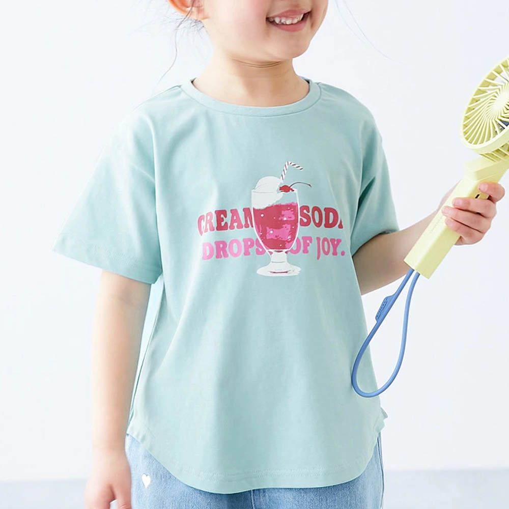 接觸涼感 女孩印花短袖上衣-冰淇淋聖代-冰河綠