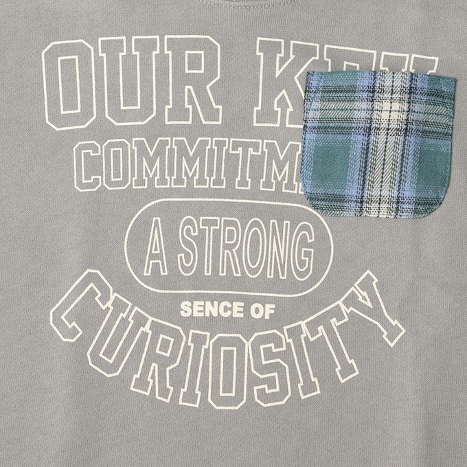 akachan honpo - 拼接休閒上衣-毛圈內裡-灰色