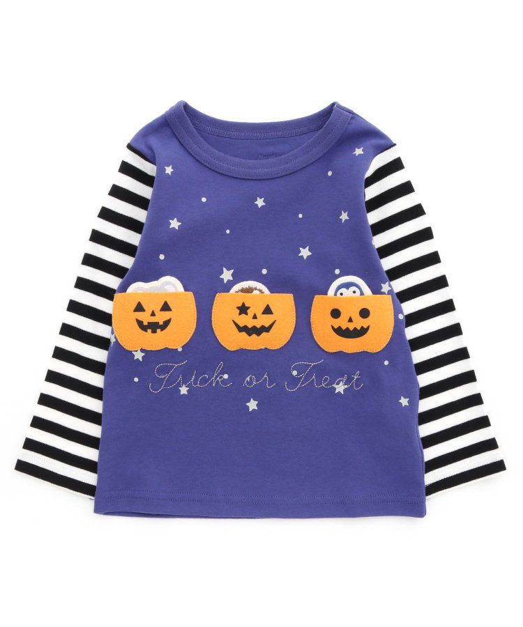 日本 BIT'Z - 萬聖節立體造型拼接長袖上衣-南瓜-白