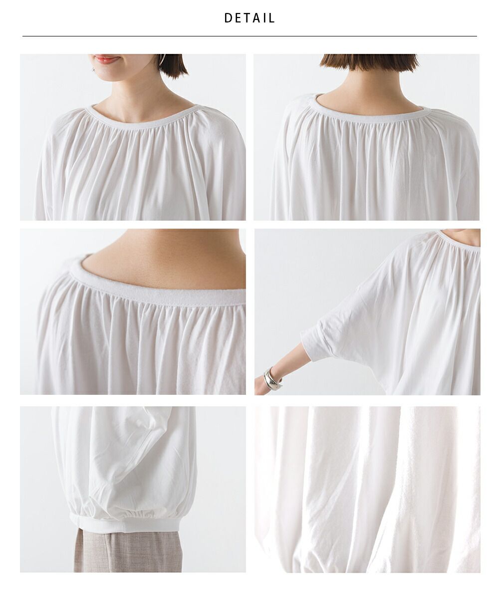 日本 OMNES - 圓領抓皺落肩短袖上衣-黑