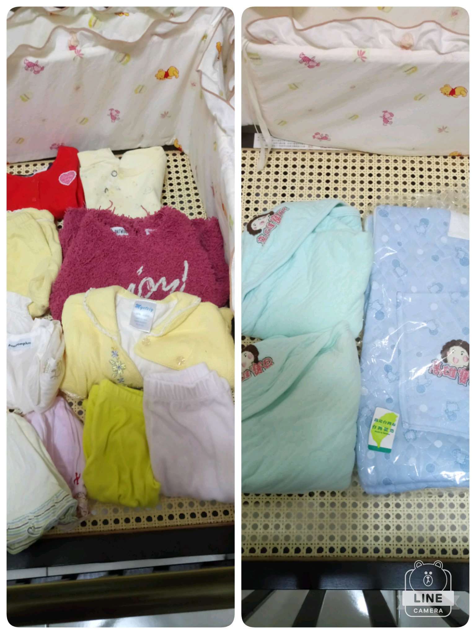 售三～九個月女寶衣物+包巾+媽媽包