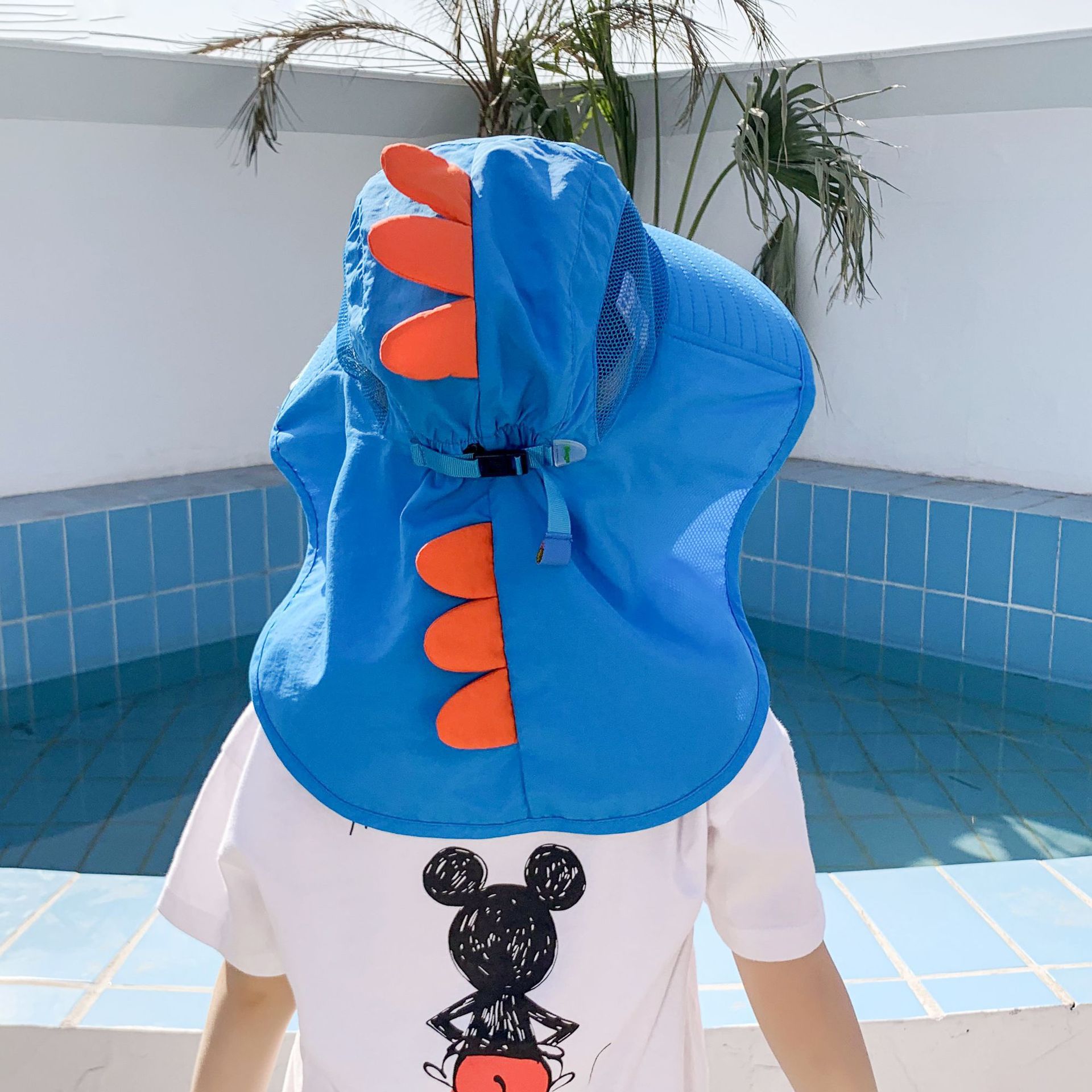 兒童立體大帽簷遮陽漁夫帽-恐龍-藍綠色 (建議2-8歲)