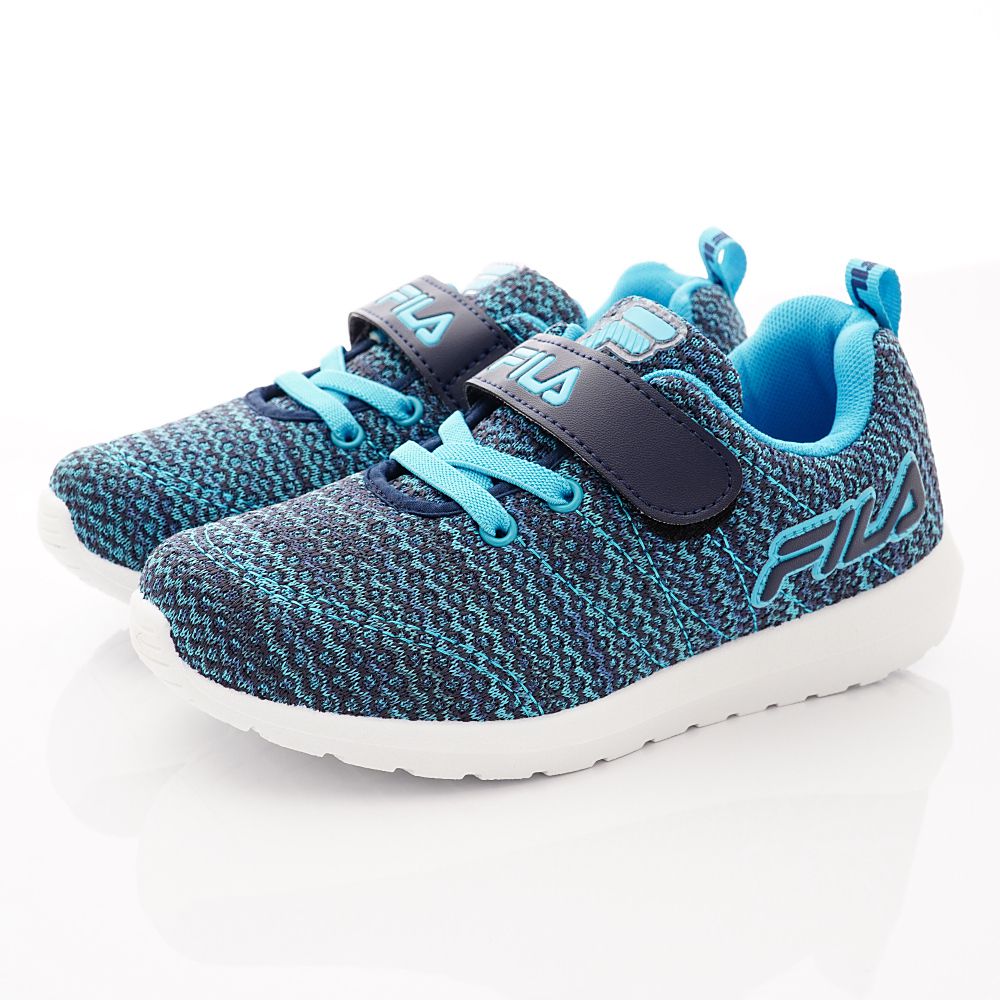 FILA - 運動童鞋-針織簡約慢跑鞋款(中大童段)-藍