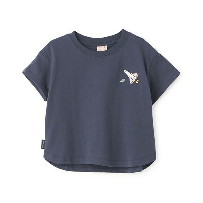 日本 petit main - [低價]接觸冷感 刺繡短袖上衣-大象-淺藍