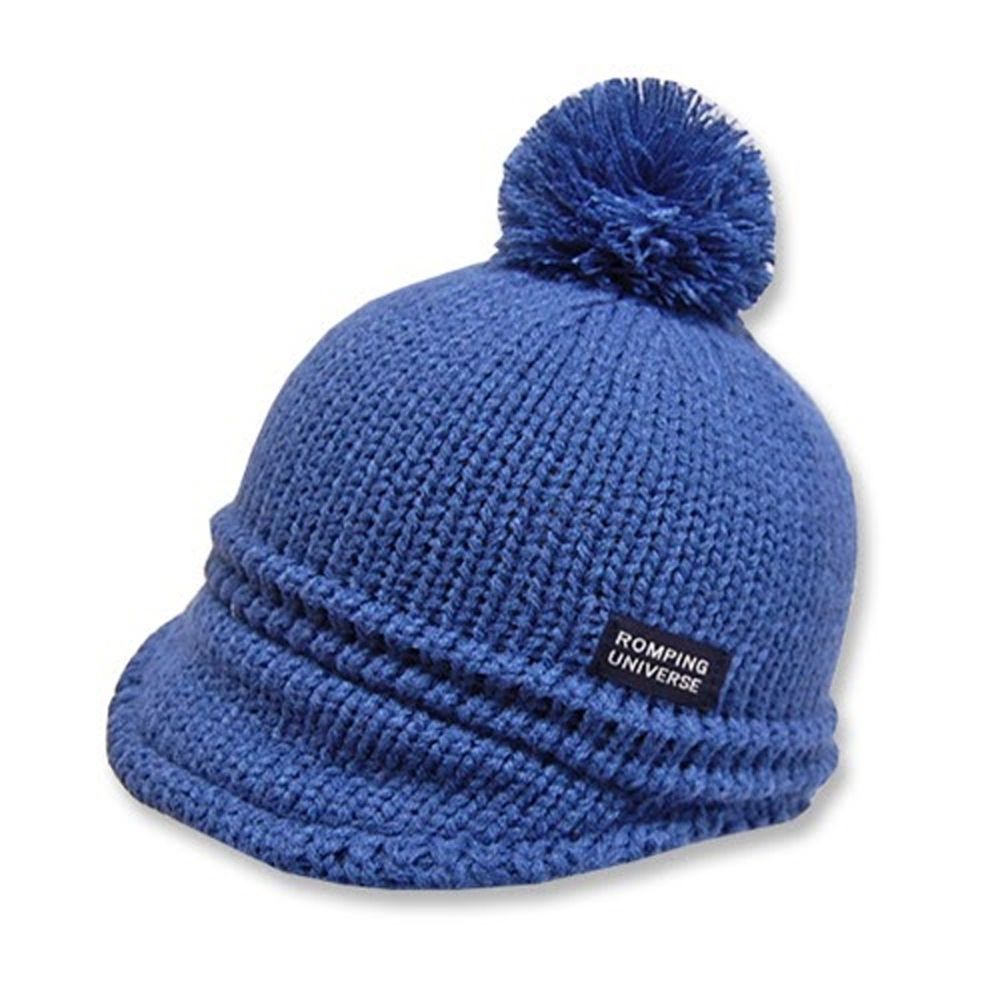 日本 ROMPING UNIVERSE - 可愛保暖帽-小童款-毛球針織毛帽_藍色 (M(50-52cm))-93-6012