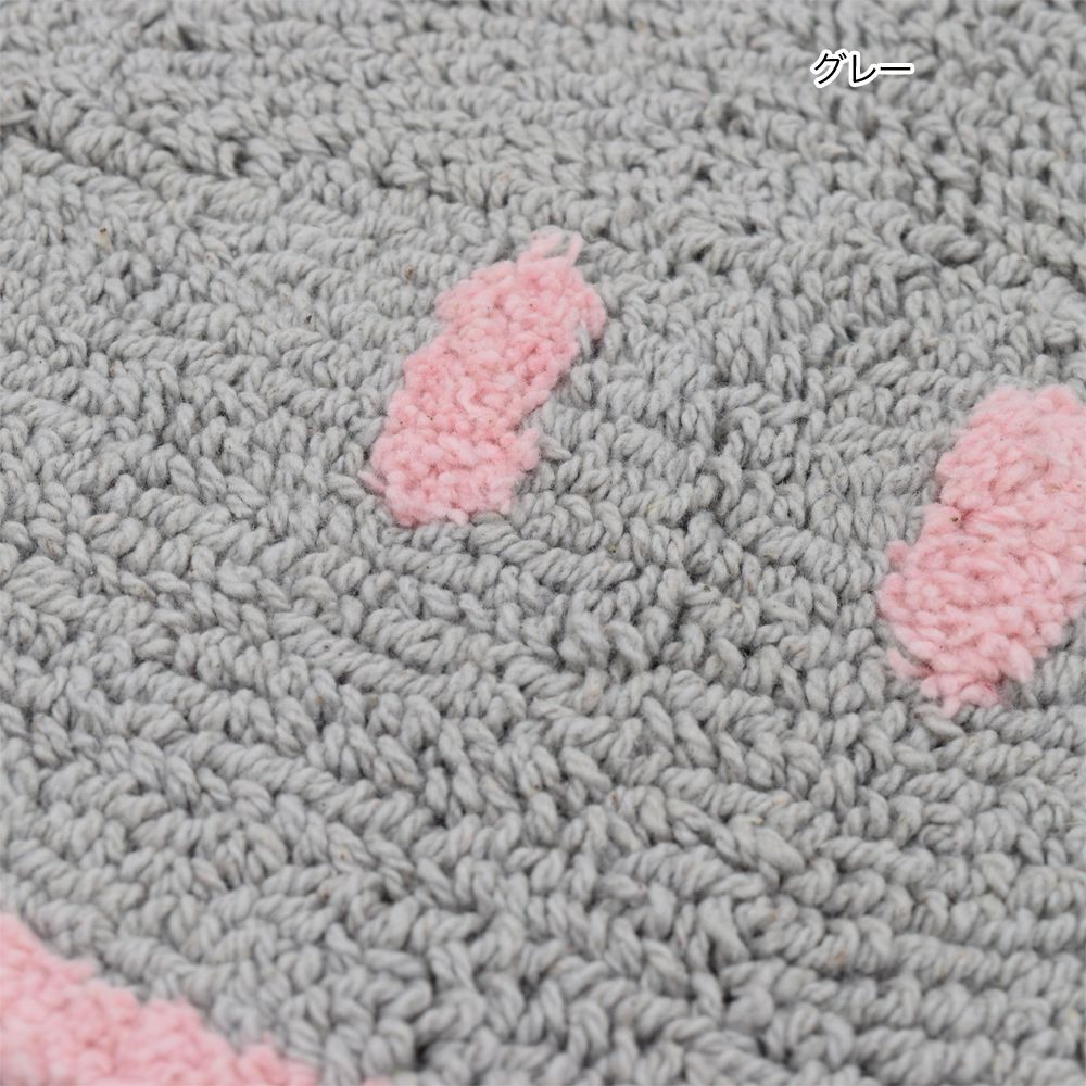 日本 TOMO - 短絨吸水印花腳踏墊/地墊-半月型微笑-粉灰 (約35×70cm)