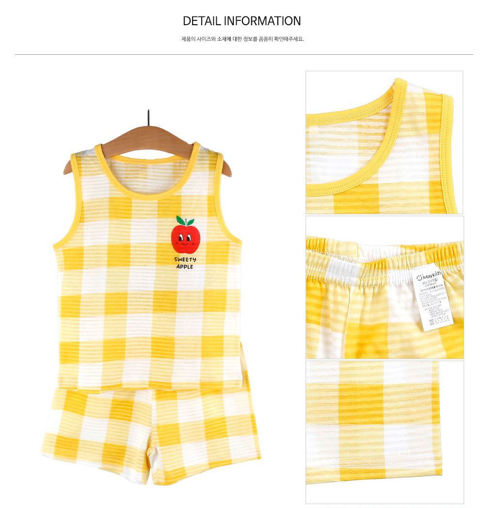 韓國 Maykids - 有機棉透氣輕薄無袖家居服-格子紅蘋果